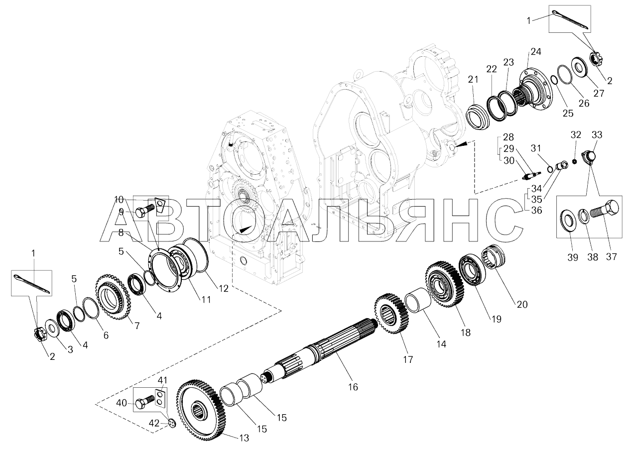 Коробка передач. Установка выходного вала;Gearbox. Mounting of output shaft