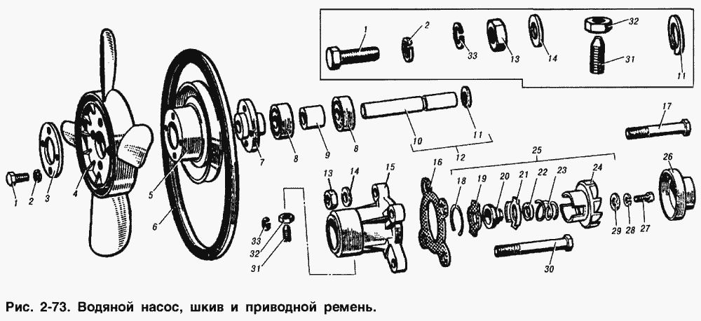 Водяной насос, шкив и приводной ремень