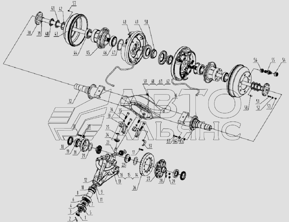2400D120 Rear axle assembly