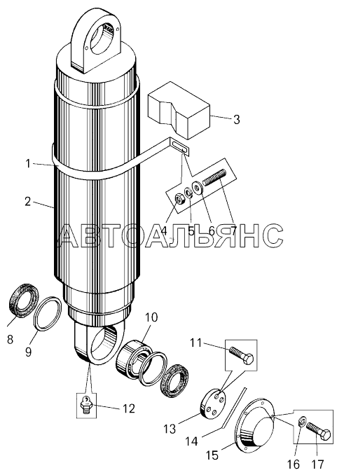 Установка цилиндров опрокидывающего механизма (7513-8600001);Mounting of hoist cylinders