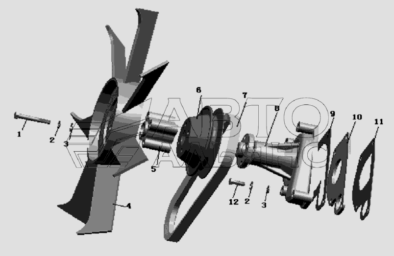 QC490Q(DI)-18000 Water pump and fan assembly