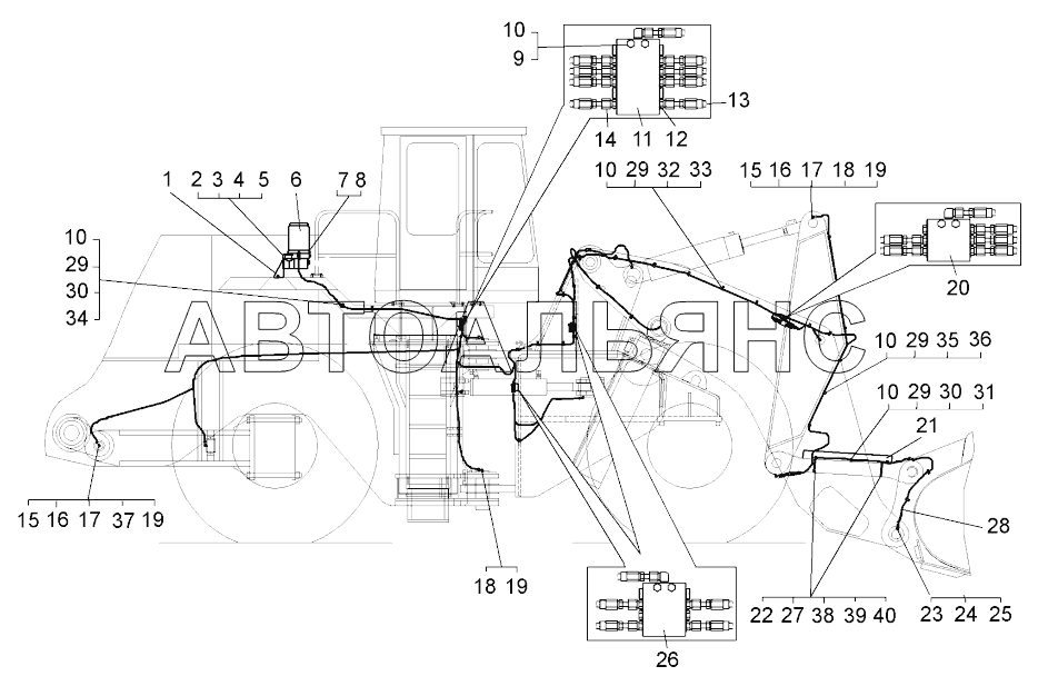 Монтаж централизованной системы смазки, "Lincoln" ;Centralized lubrication system (Lincoln) arrangement chart