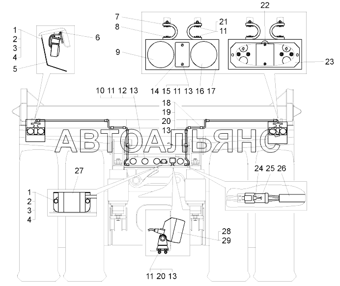 Установка задних фонарей и фары (75581-3700009);Mounting of taillights