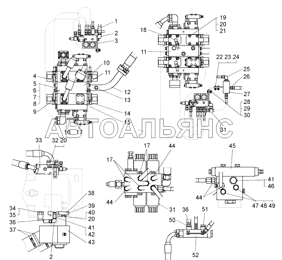 Монтаж аппаратов опрокидывающего механизма (рисунок III) (75580-8600005);Mounting of dumping mechanism apparatuses