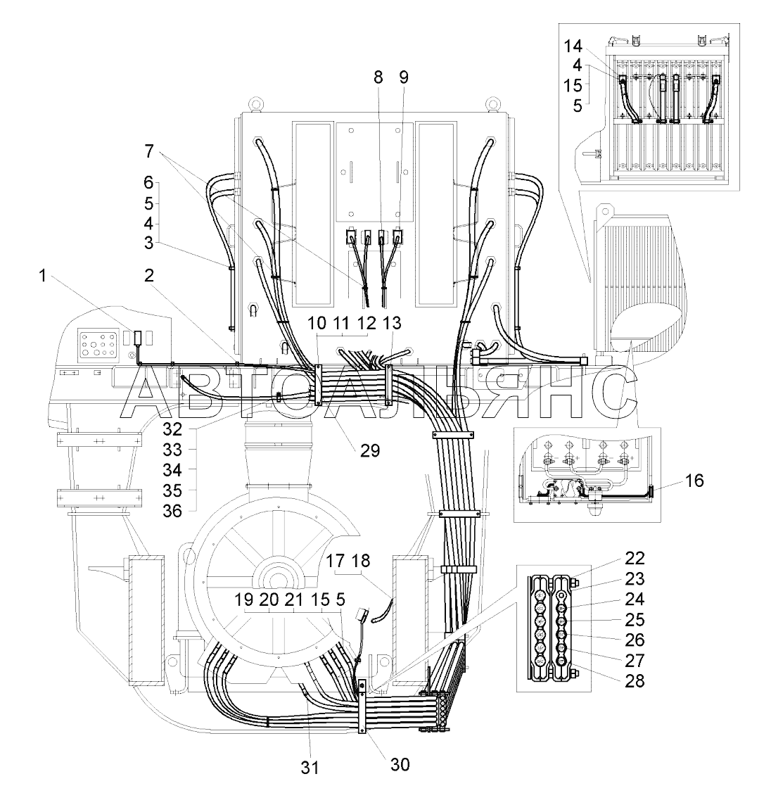 Силовые провода и детали их крепления на шасси (75581-2100060) (рисунок II);Power cables and parts of their fastening at chassis (without figure)
