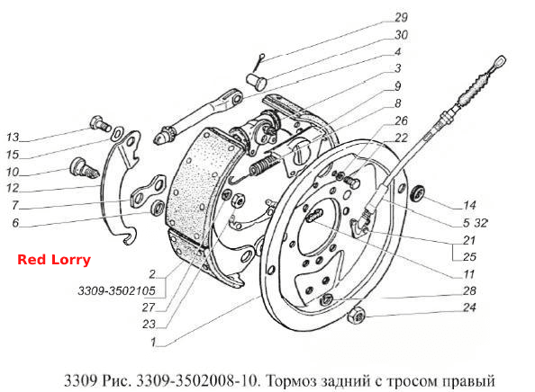 Заднє гальмо з тросом (праве)