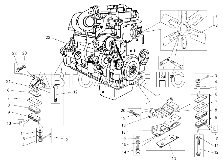 Установка двигателя КТА 19-С на самосвале БелАЗ-75473;Mounting of the engine KTA 19-C on the dump truck BELAZ-75473