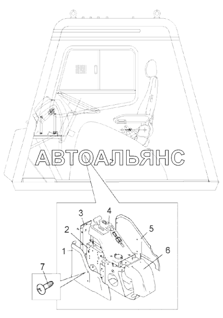 Установка консоли в кабине (75603-5405002);Mounting of console in the cabin