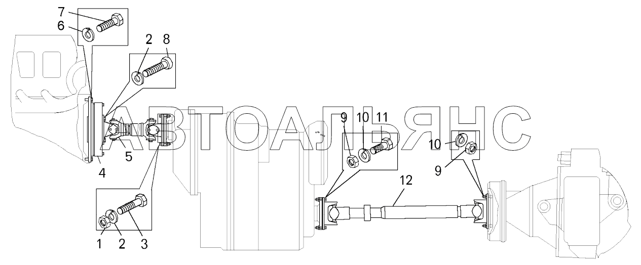 Установка карданных валов на самосвале БелАЗ-75473;Mounting of cardan shafts on dump truck BELAZ-75473