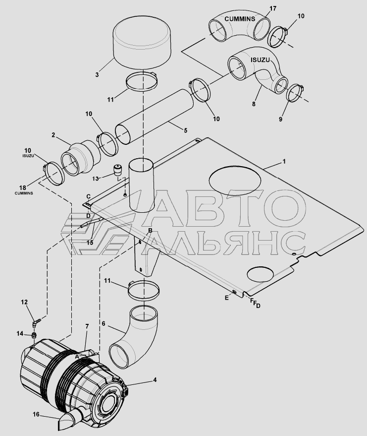 ENGINE AIR INTAKE – ISUZU ENGINE TRACTOR UNITS AND CUMMINS TRACTOR UNITS SN 17461 and ABOVE