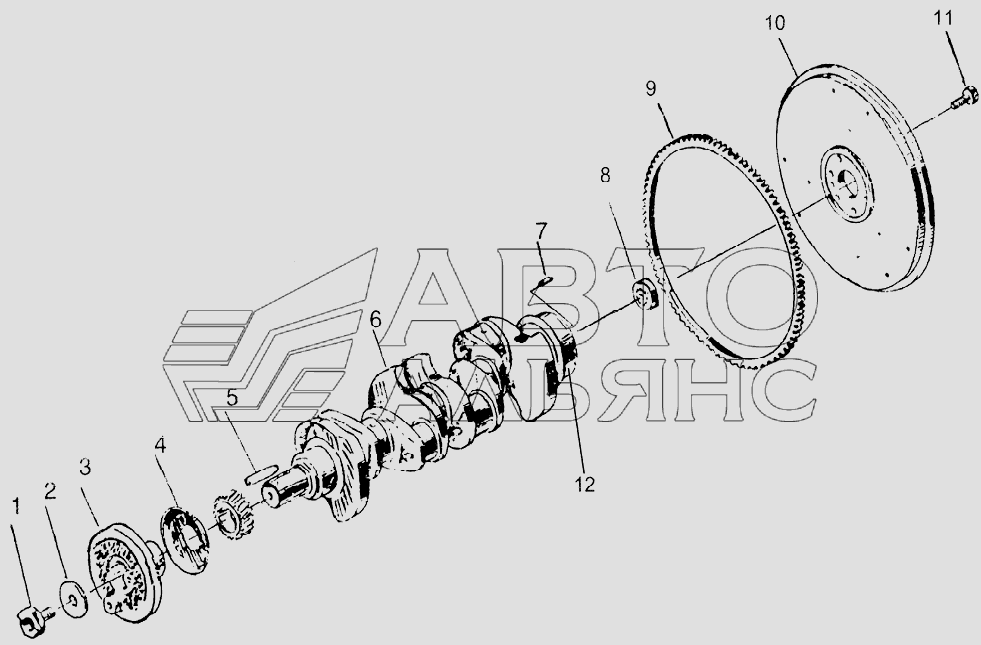 Crankshaft and flywheel