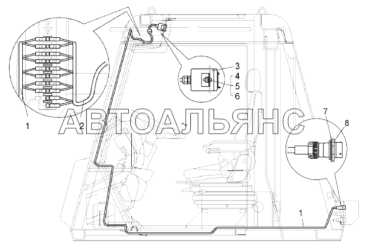 Монтаж электрооборудования системы пожаротушения в кабине (75580-3767007-10);Mounting of electrical equipment of fire fighting system in the cabin