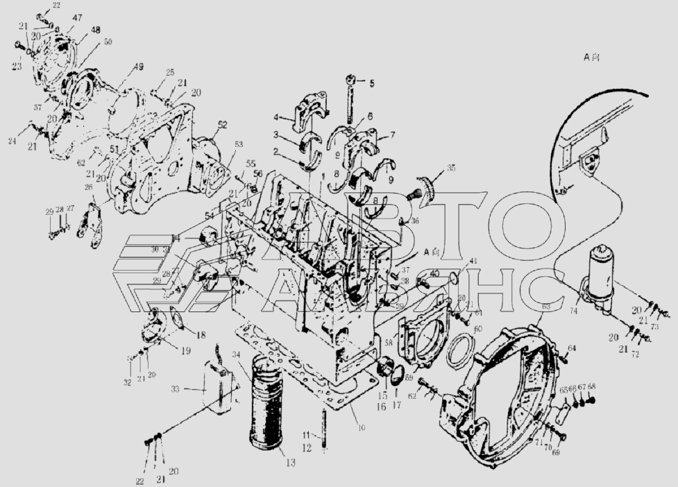 Cylinder blocktiming gear casing and flywheel housing