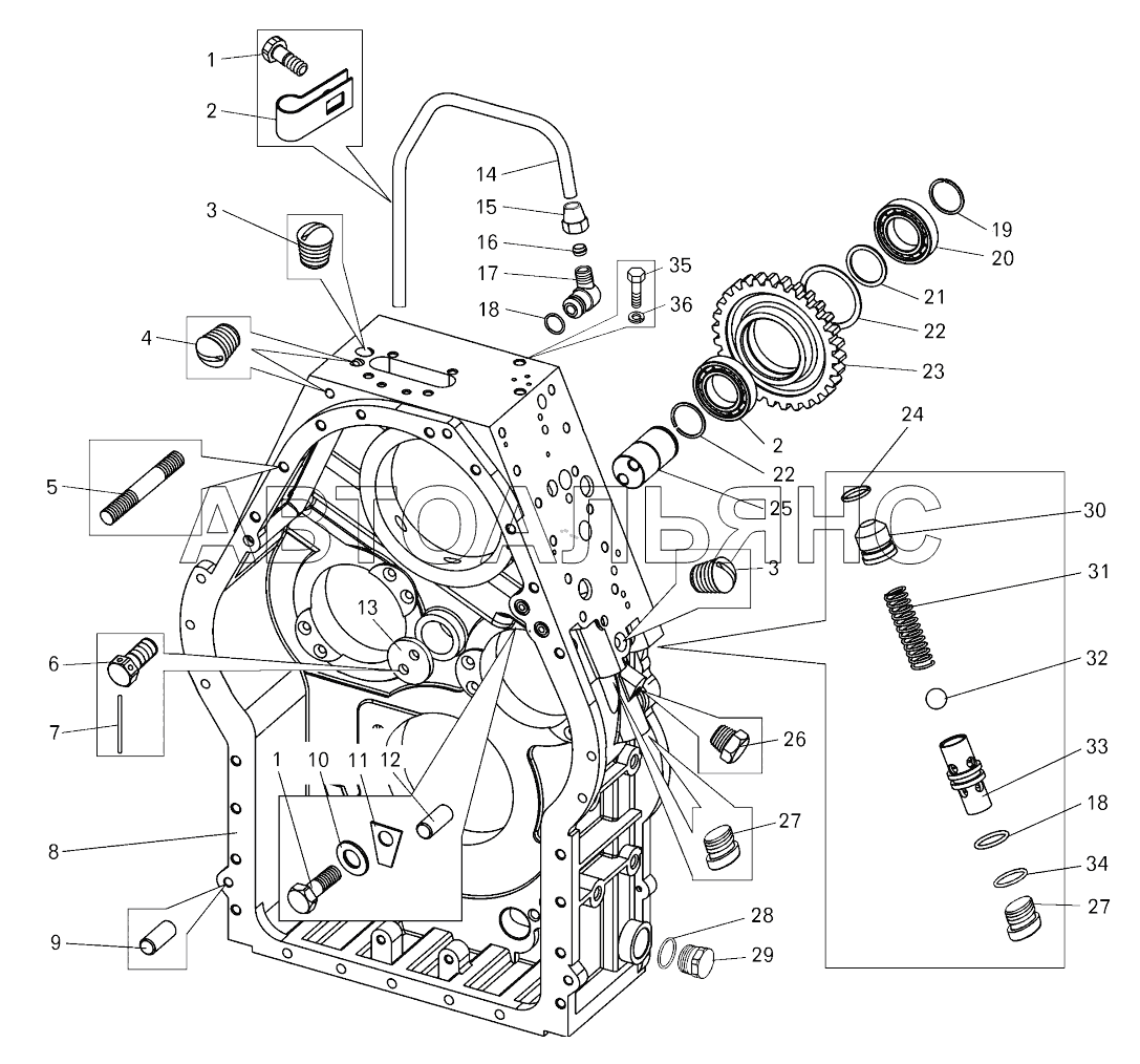 Картер гидромеханической передачи;Hydromechanical gear casing