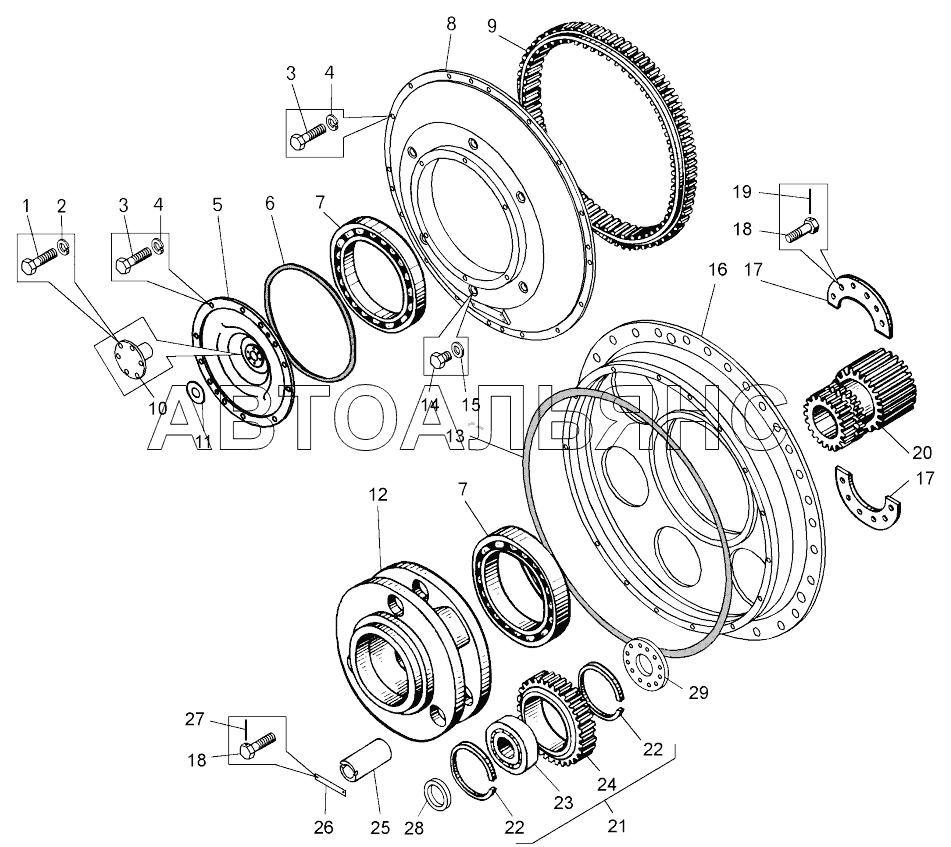 Ряд первый редуктора электромотор-колеса (75580-2405250);First row of electromotor-wheel reducer